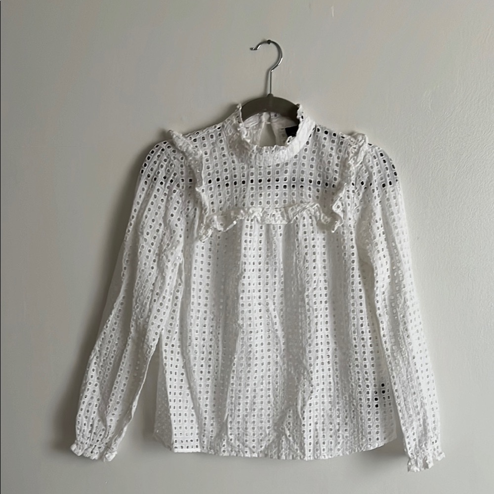 Elegant White Eyelet Lace Blouse